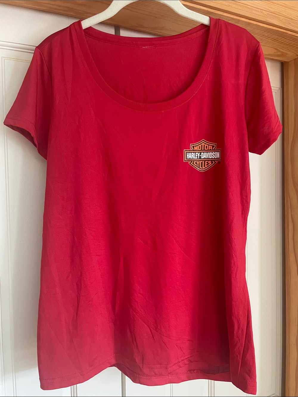 Harley-Davidson Women's Bright Red Scoop Neck Logo Tee